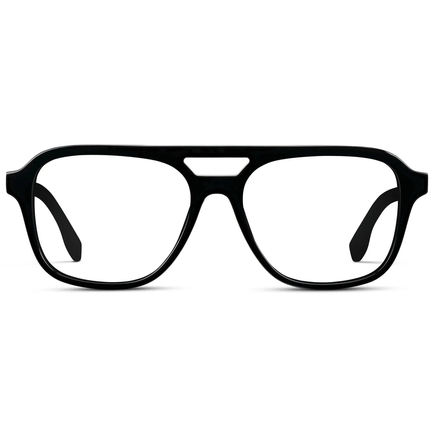 Black || Men's Double Bridge Aviator Prescription Eyeglasses with Black Acetate Frame and Clear Lens on a white background