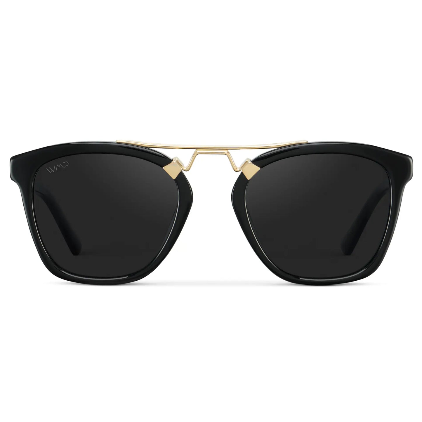 Black / Black Lens || Women's Trendy Black Frame Sunglasses, Gold Metal Accents and Black Polarized Lens