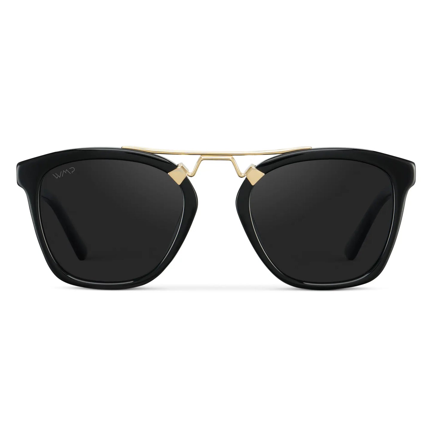 Black / Black Lens || Women's Trendy Black Frame Sunglasses, Gold Metal Accents and Black Polarized Lens