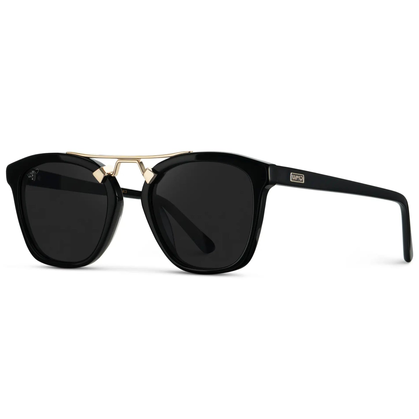 Black / Black Lens || Women's Trendy Black Frame Sunglasses, Gold Metal Accents and Black Polarized Lens