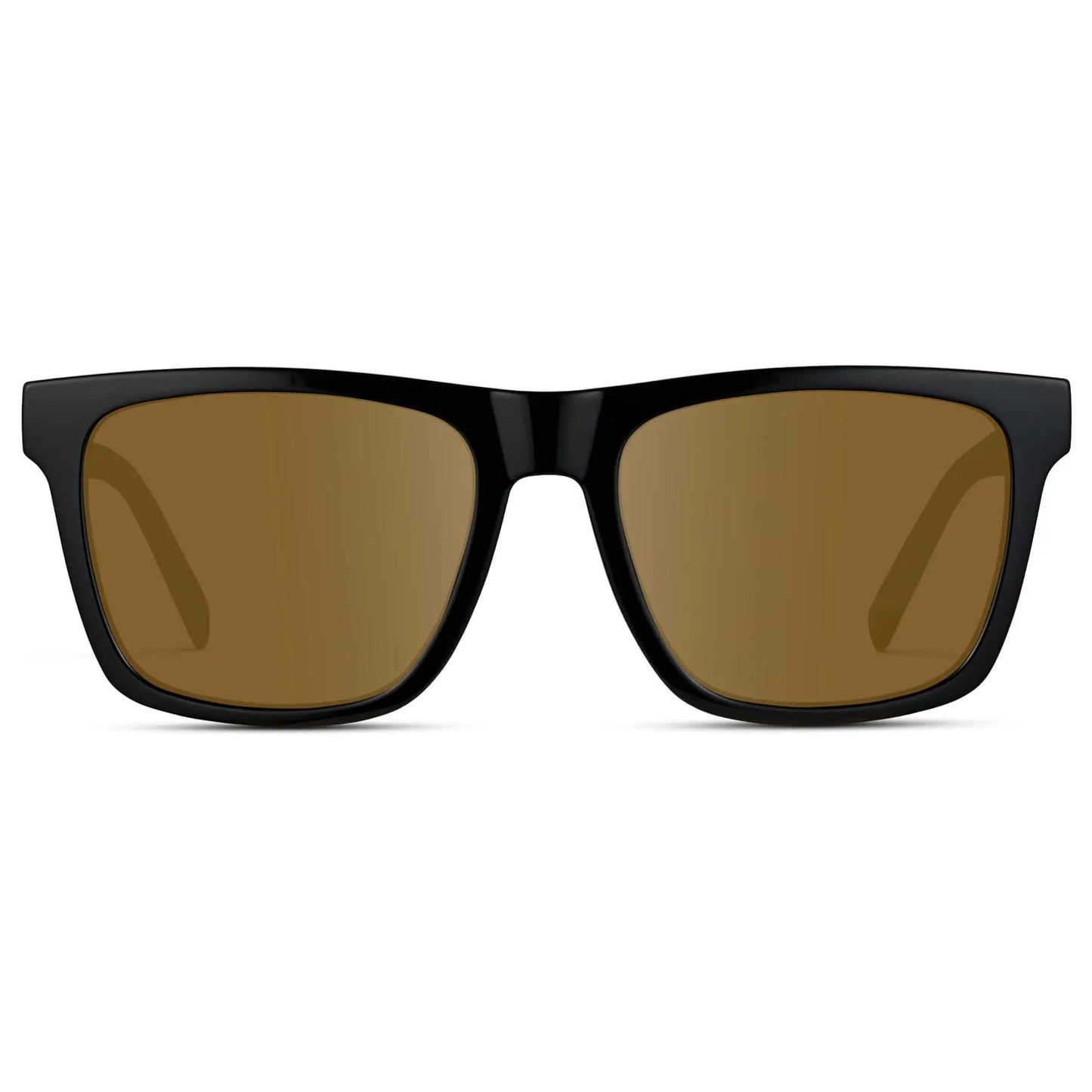 Black / Amber || Men's Modern Square Prescription Sunglasses with Black and Amber Lenses on a white background
