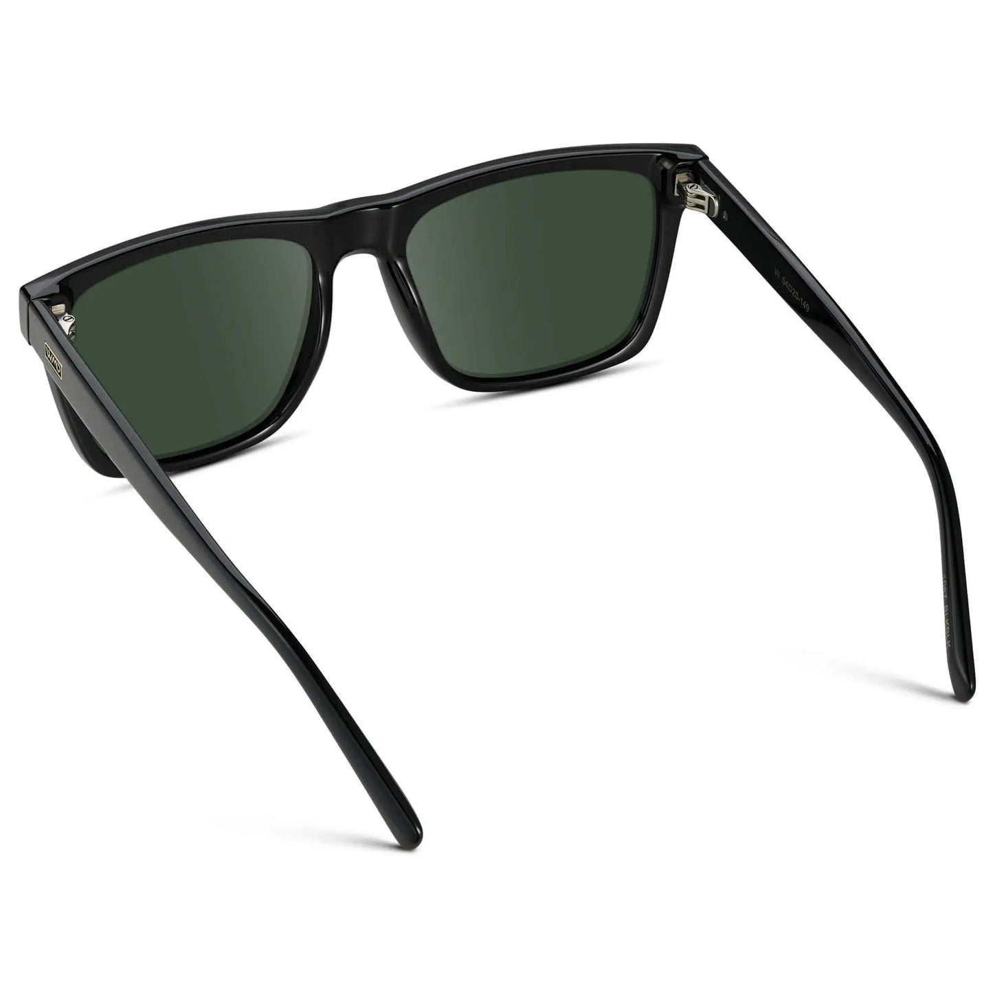 Black / G15 || Back view of Men's Modern Square Prescription Sunglasses with Black and Green Lenses on a white background