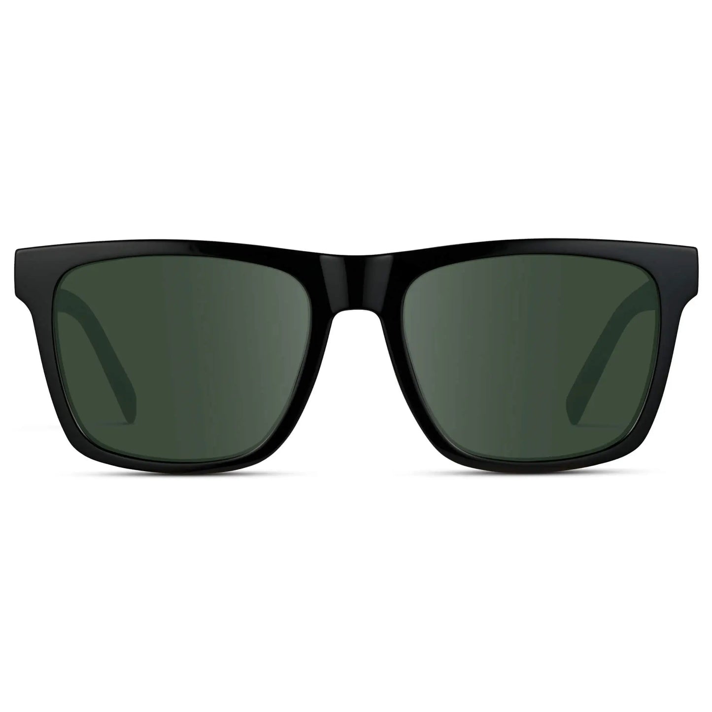 Black / G15 || Men's Modern Square Prescription Sunglasses with Black and Green Lenses on a white background