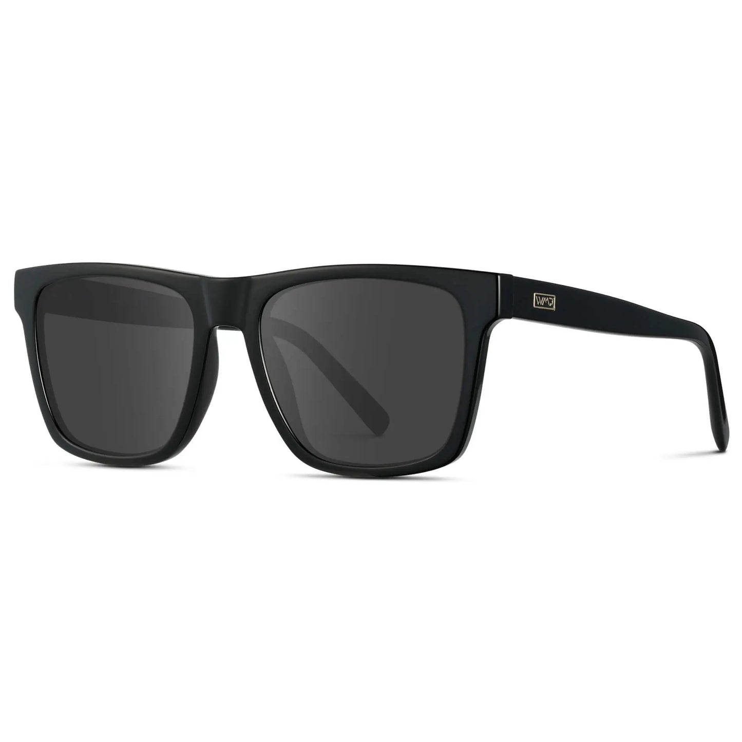 Black / Grey || Side view of Men's Modern Square Prescription Sunglasses with Black and Grey Lenses on a white background