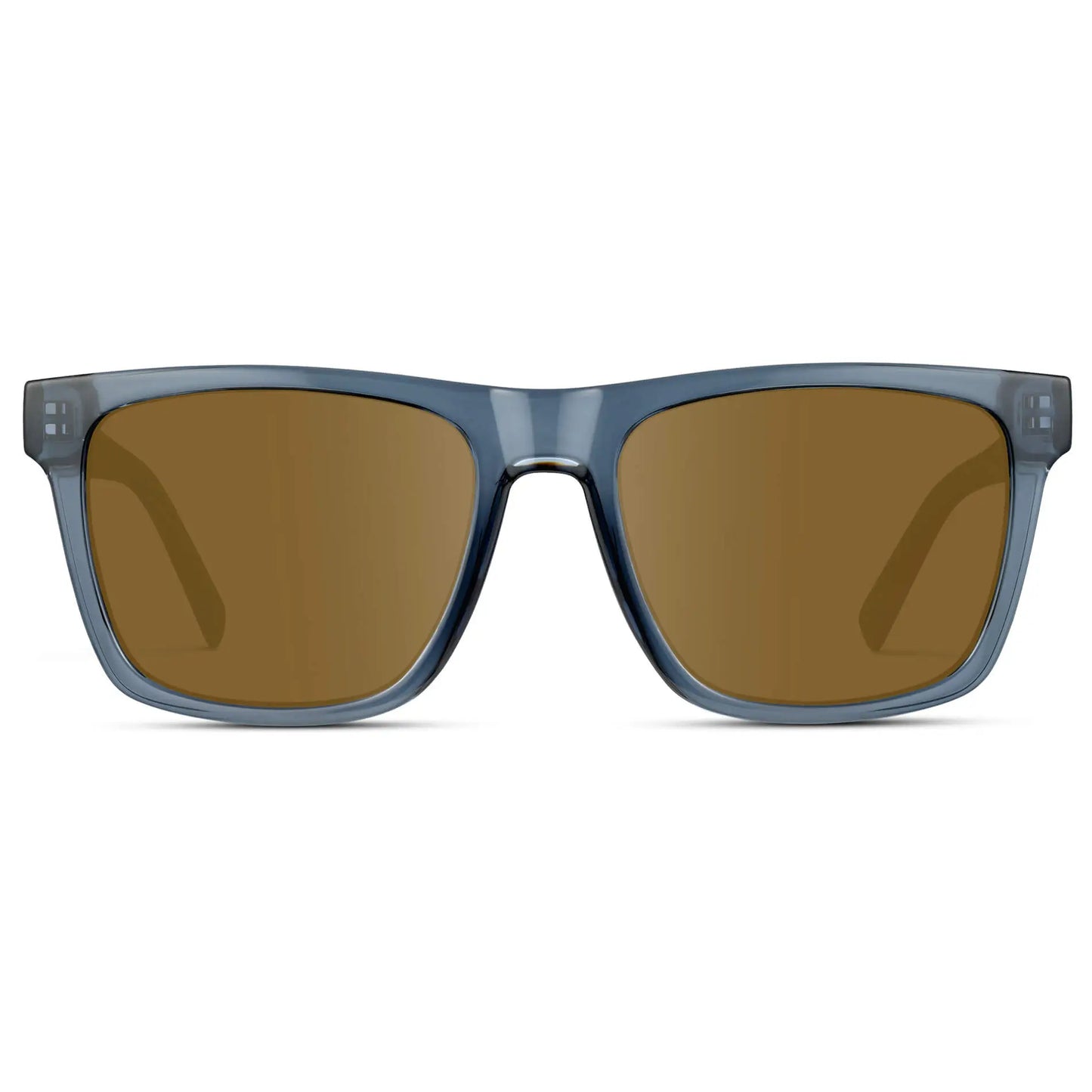 Crystal Indigo Blue / Amber || Men's Modern Square Prescription Sunglasses with Crystal Indigo Blue and Amber Lenses on a white background