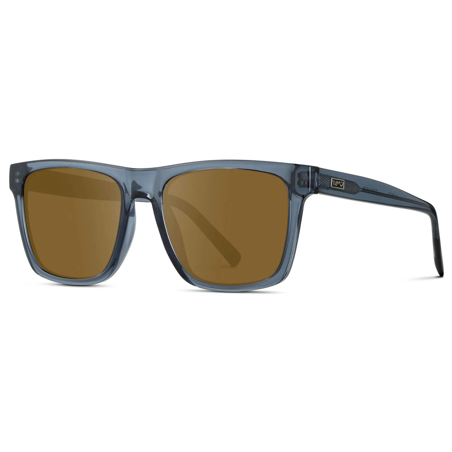 Crystal Indigo Blue / Amber || Side view of Men's Modern Square Prescription Sunglasses with Crystal Indigo Blue and Amber Lenses on a white background