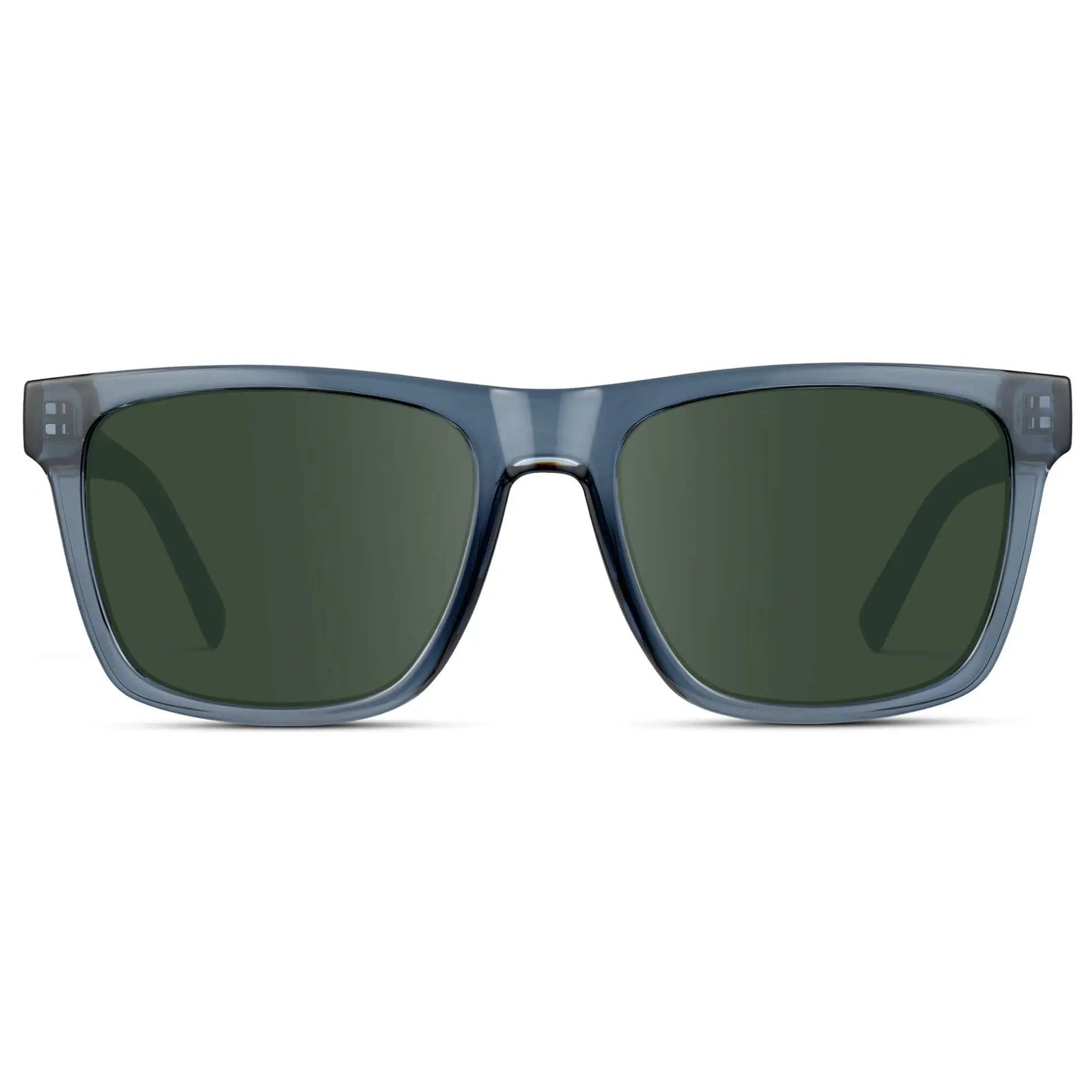 Crystal Indigo Blue / G15 || Men's Modern Square Prescription Sunglasses with Crystal Indigo Blue and Green Lenses on a white background