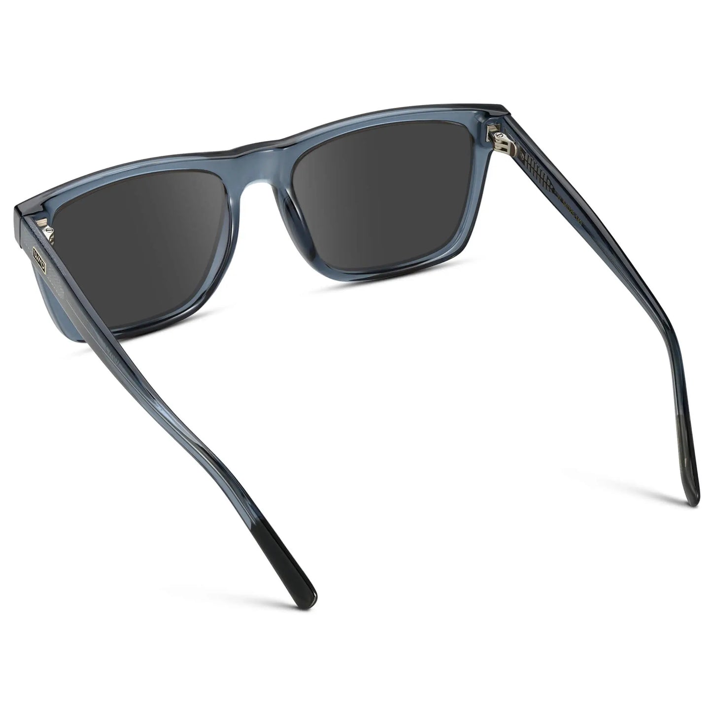 Crystal Indigo Blue / Grey || Back view of Men's Modern Square Prescription Sunglasses with Crystal Indigo Blue and Grey Lenses on a white background