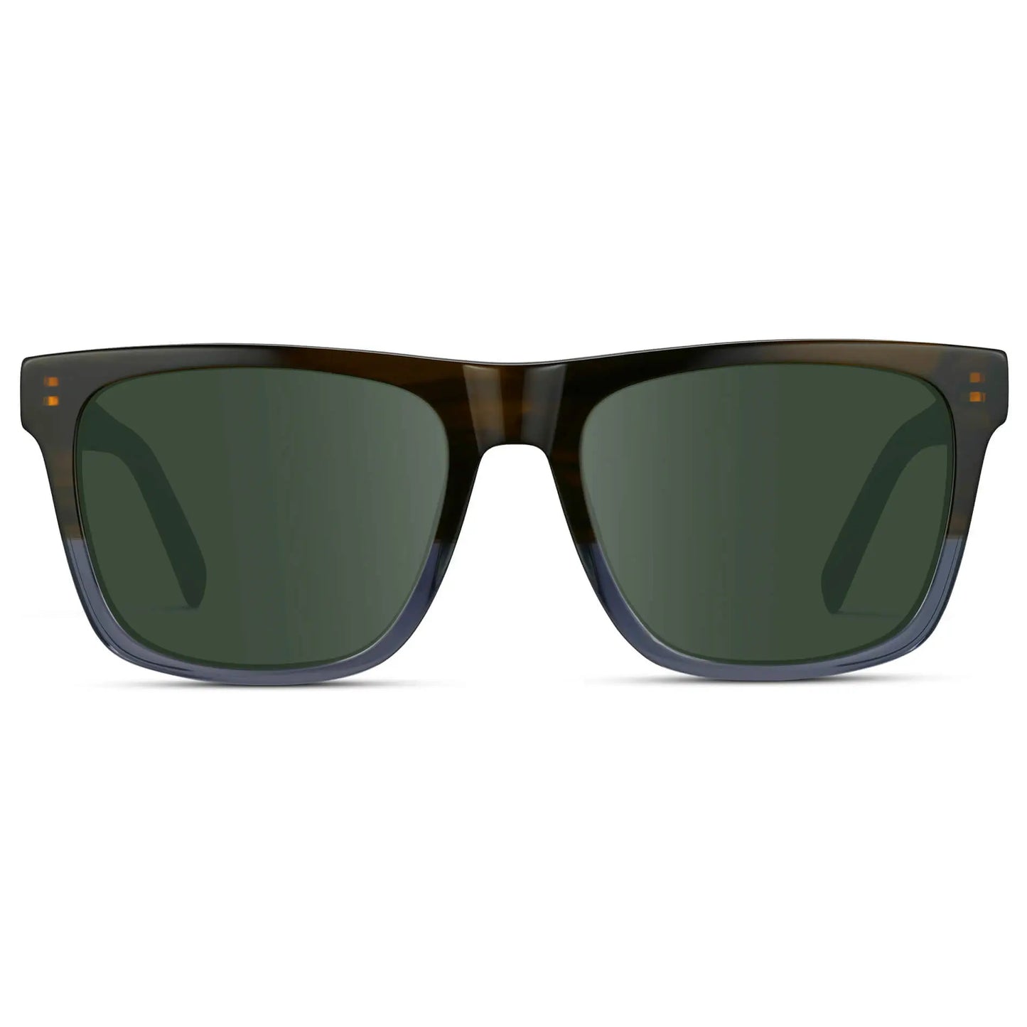 Blue Forest Fade / G15 || Men's Modern Square Prescription Sunglasses with Blue Forest Fade and Green Lenses on a white background