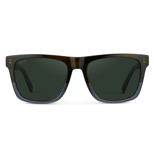 Blue Forest Fade / Smoke Green Lens || Men's Blue Square Polarized Sunglasses with Smoke Green Lenses