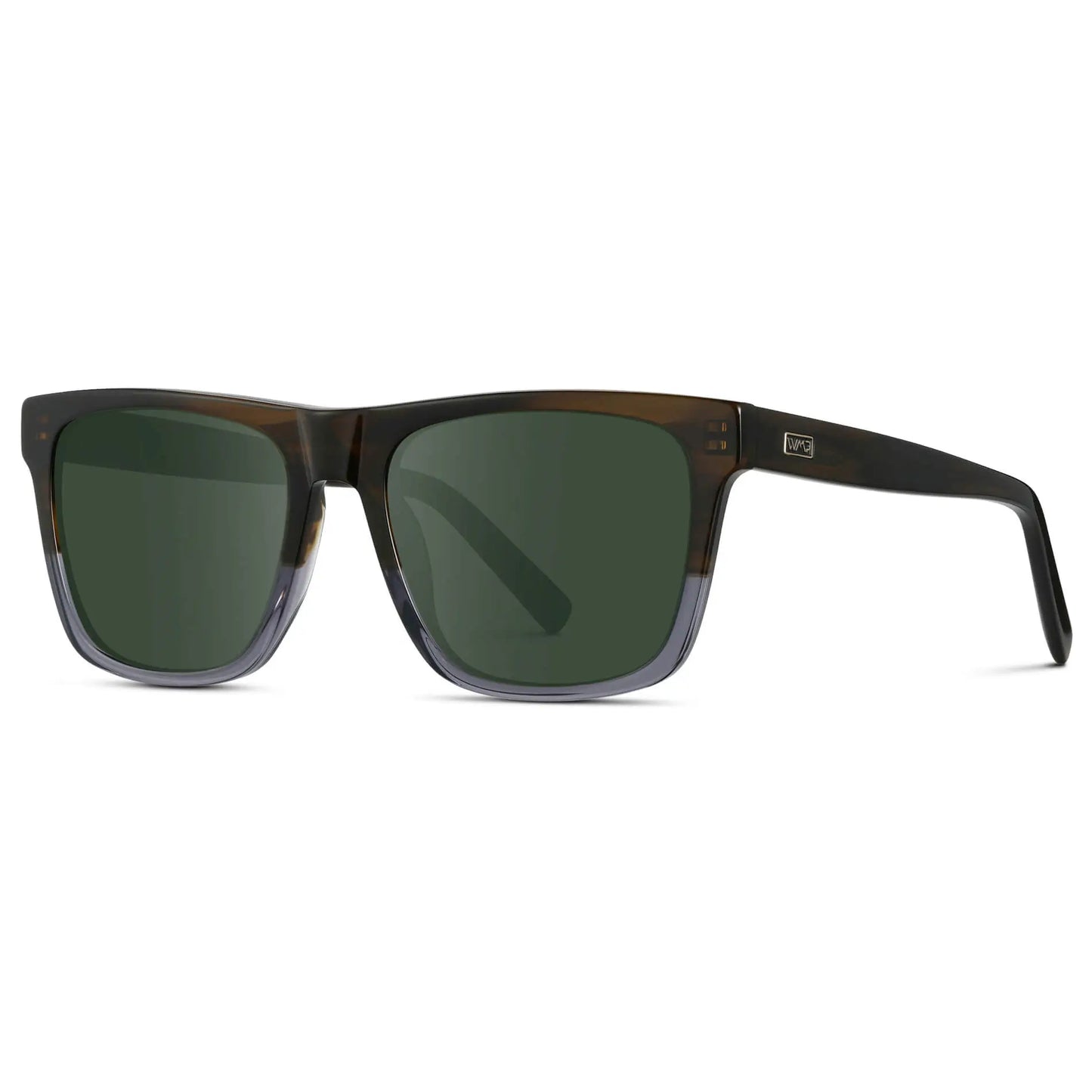 Blue Forest Fade / G15 || Side view of Men's Modern Square Prescription Sunglasses with Blue Forest Fade and Green Lenses on a white background