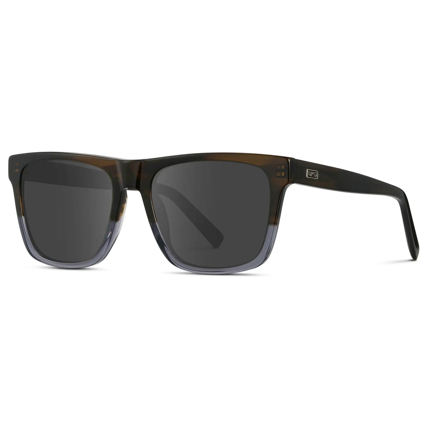 Blue Forest Fade / Grey || Side view of Men's Modern Square Prescription Sunglasses with Blue Forest Fade and Grey Lenses on a white background