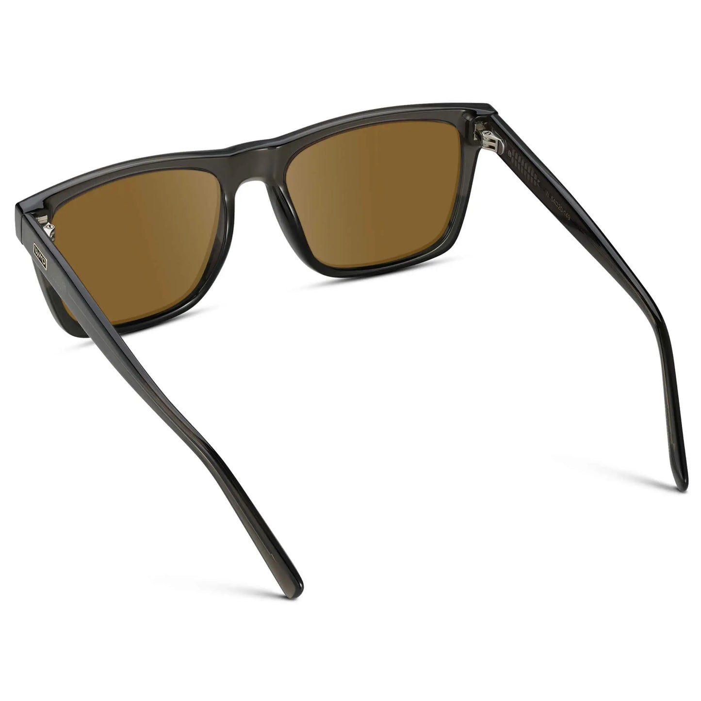 Crystal Carbon Grey / Amber || Back view of Men's Modern Square Prescription Sunglasses with Crystal Carbon Grey and Amber Lenses on a white background