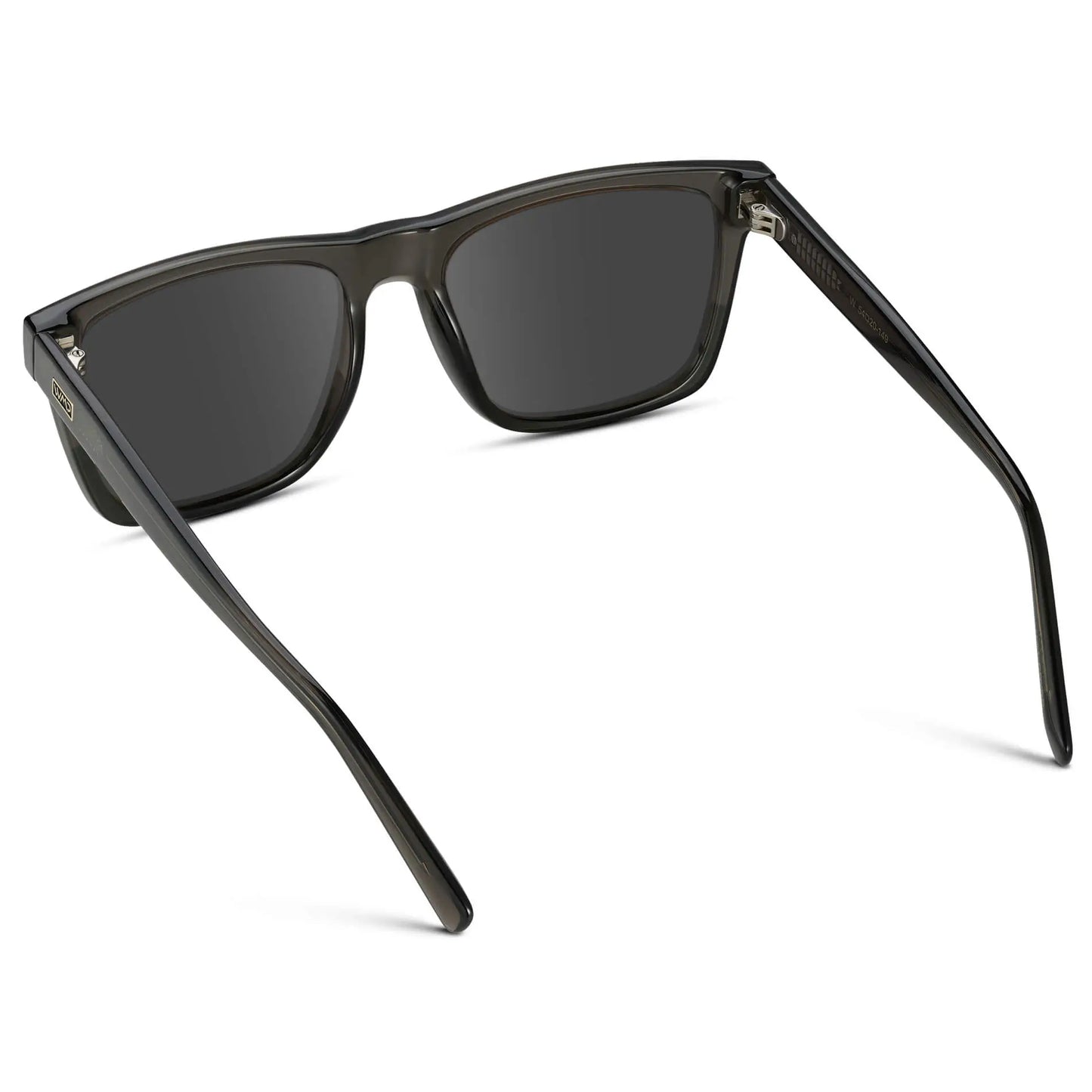 Crystal Carbon Grey / Grey || Back view of Men's Modern Square Prescription Sunglasses with Crystal Carbon Grey and Grey Lenses on a white background