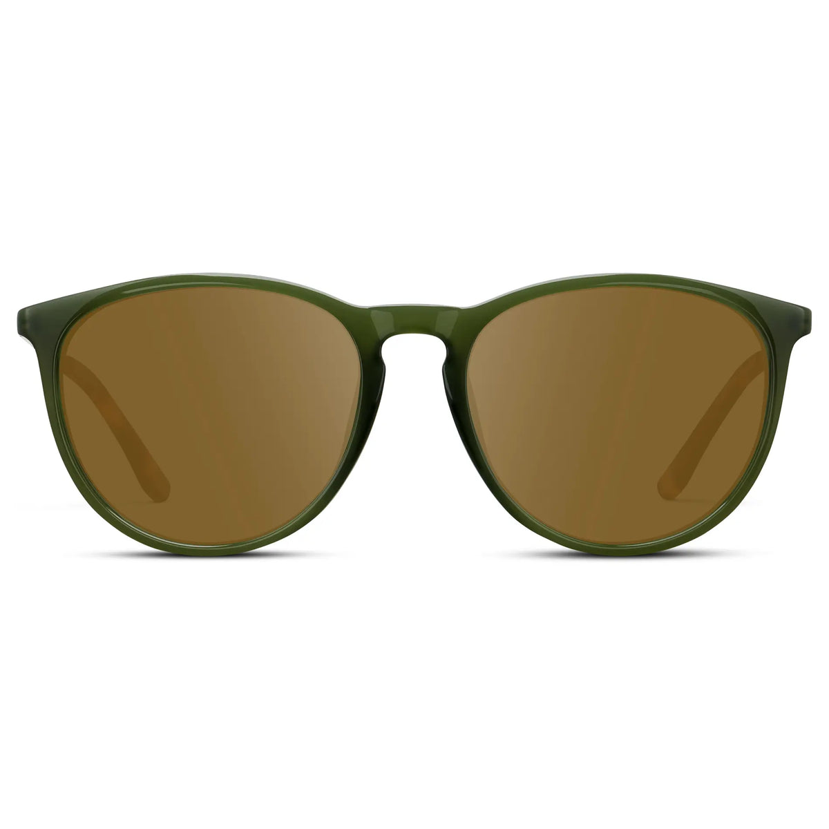 Olive Green / Amber || Women's Round Prescription Sunglasses with Olive Green Acetate Frame, Gold Stainless Steel Temples and Amber Prescription Lens