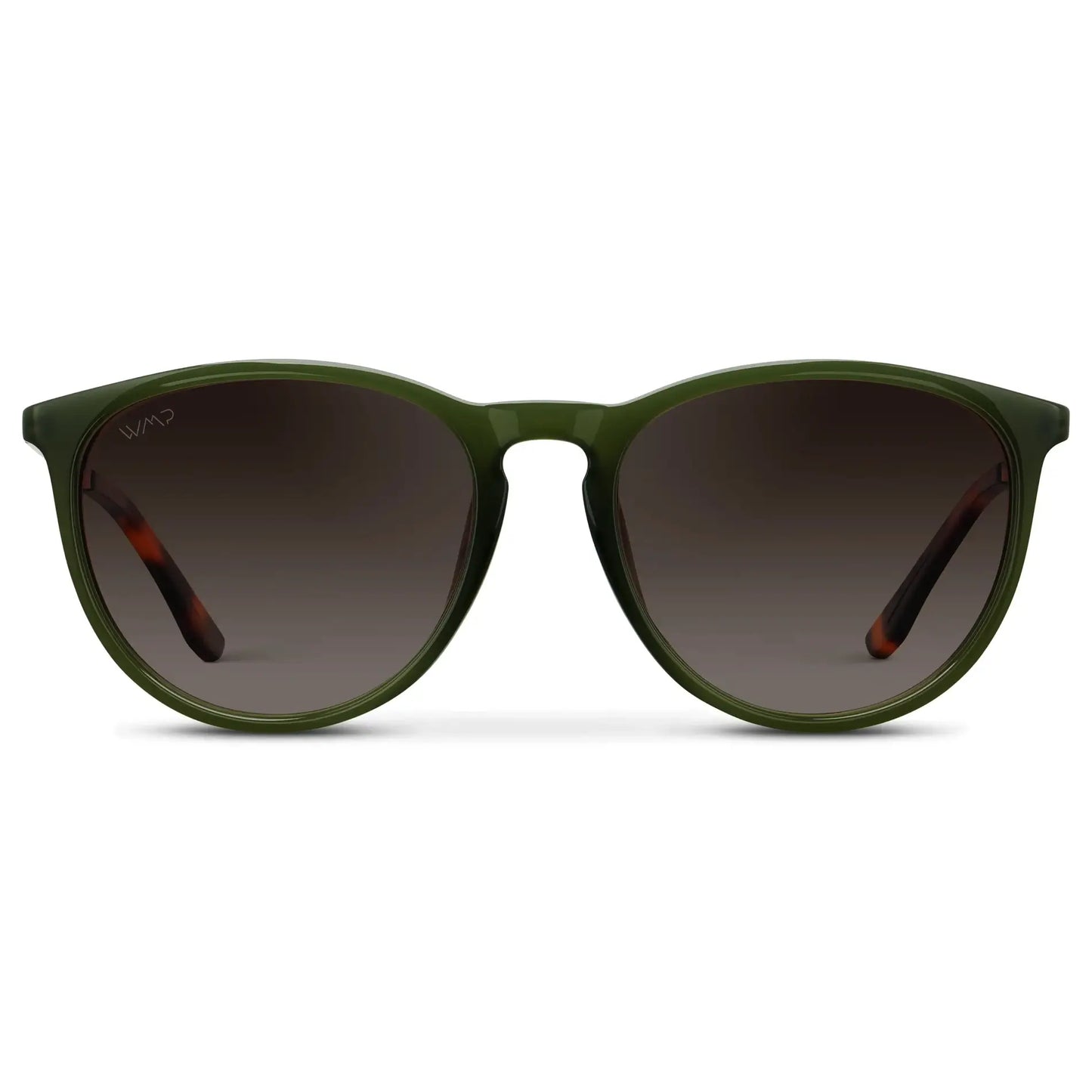 Olive Green / Brown Gradient Lens || Classic Round Frame Sunglasses with Green Olive Frame and Brown Gradient Polarized Lenses
