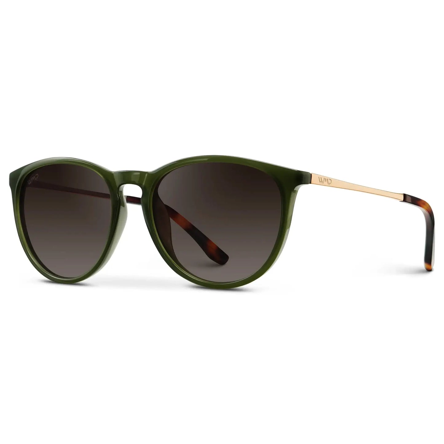 Olive Green / Brown Gradient Lens || Classic Round Frame Sunglasses with Green Olive Frame and Brown Gradient Polarized Lenses