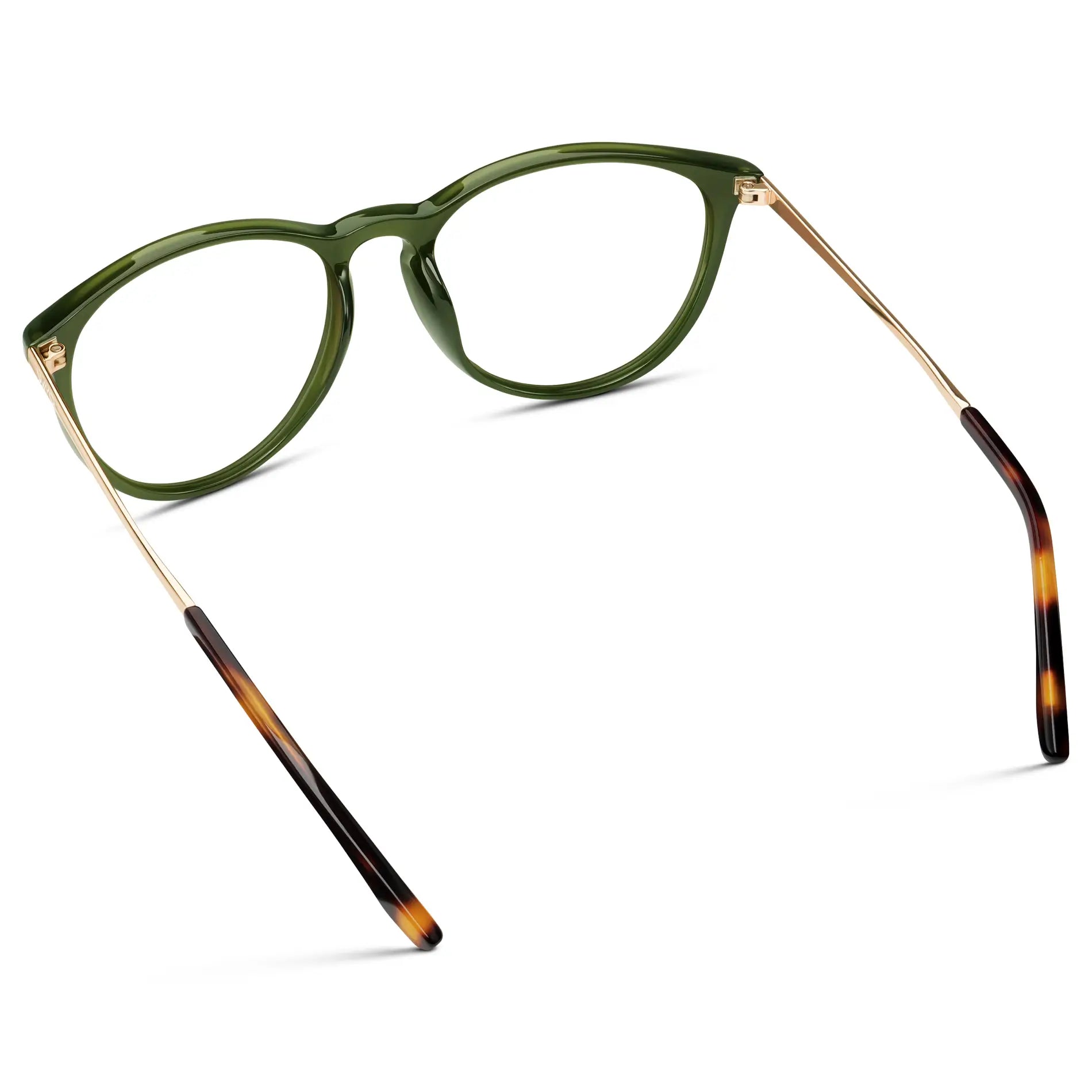 Olive Green || Women's Round Eyeglasses with Olive Green Acetate Frame, Gold Stainless Steel Temples and Clear Prescription Lens