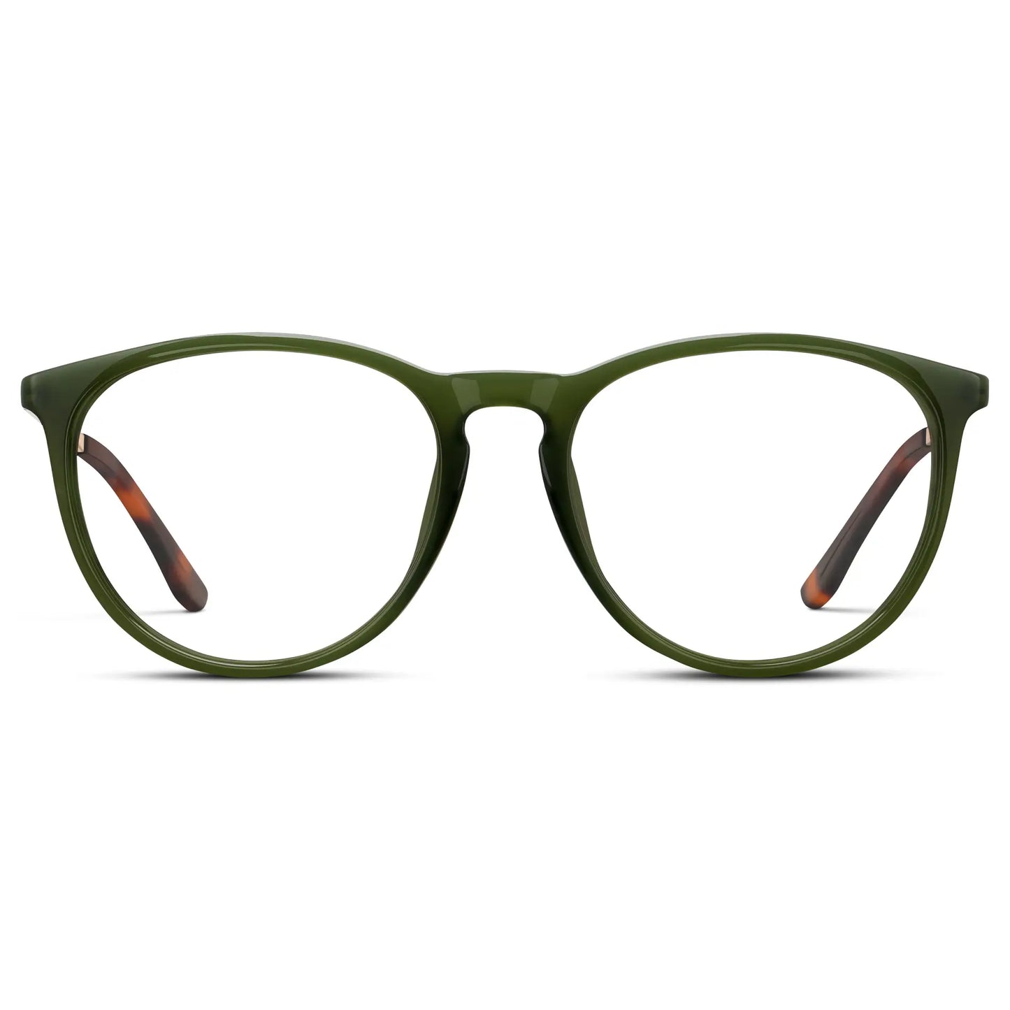 Olive Green || Women's Round Eyeglasses with Olive Green Acetate Frame, Gold Stainless Steel Temples and Clear Prescription Lens