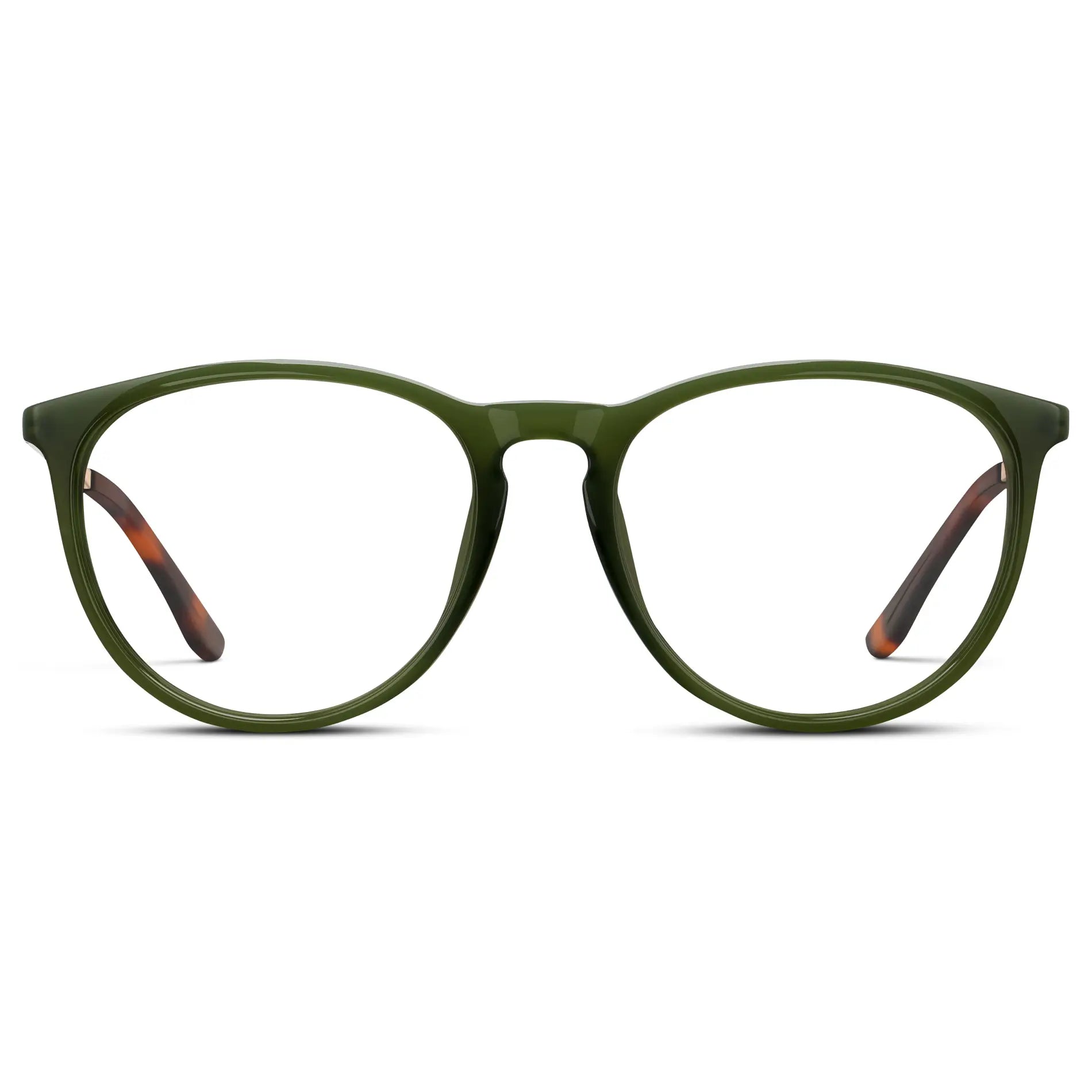 Olive Green || Women's Round Eyeglasses with Olive Green Acetate Frame, Gold Stainless Steel Temples and Clear Prescription Lens