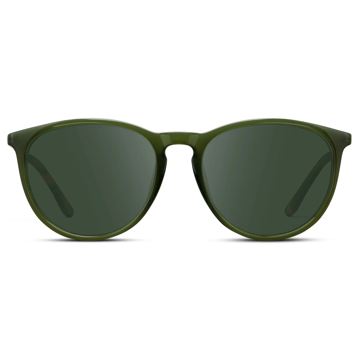Olive Green / G15 || Women's Round Prescription Sunglasses with Olive Green Acetate Frame, Gold Stainless Steel Temples and Green Prescription Lens