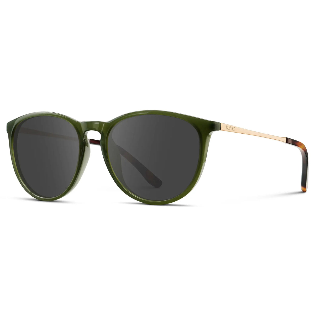 Olive Green / Grey || Women's Round Prescription Sunglasses with Olive Green Acetate Frame, Gold Stainless Steel Temples and Grey Prescription Lens