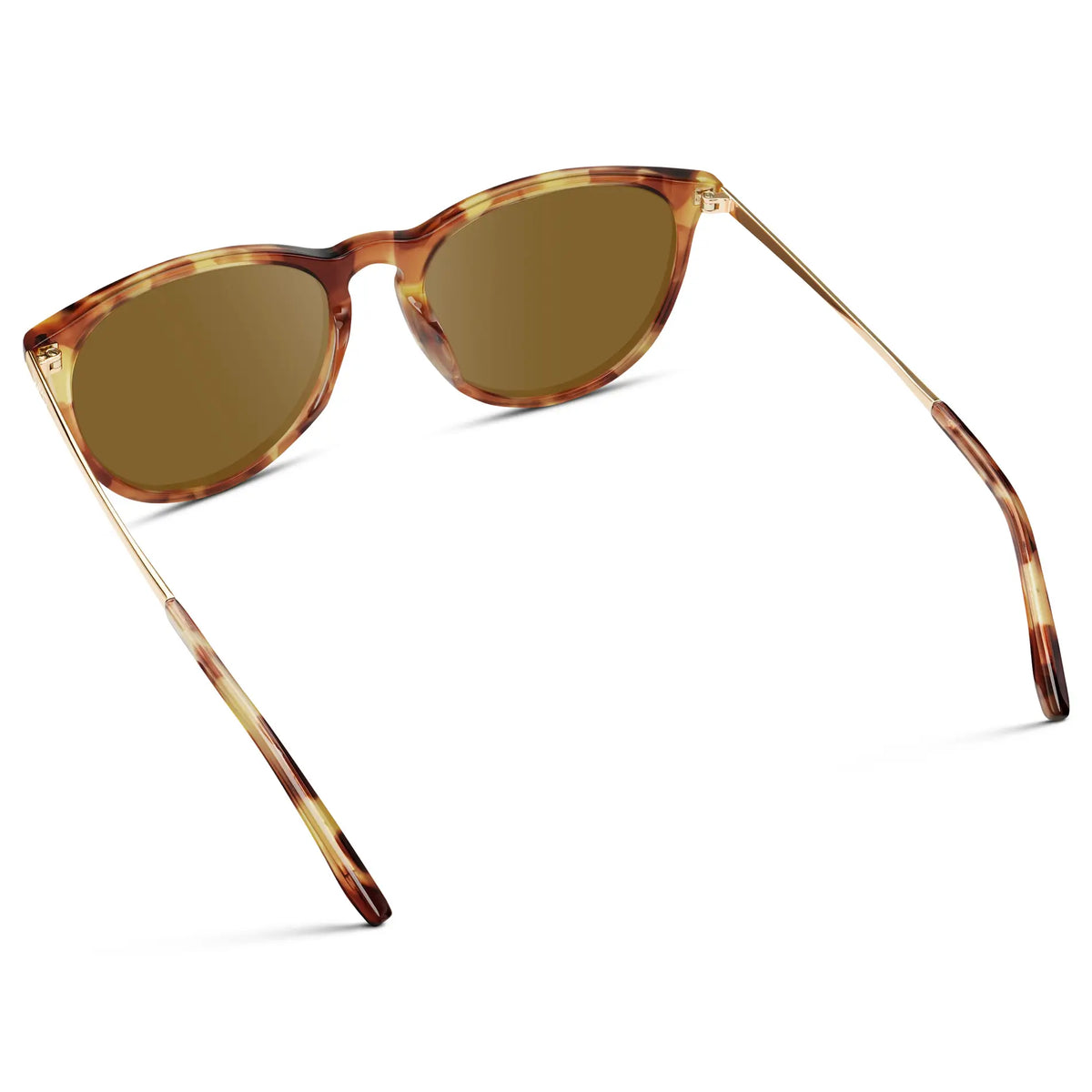 Maple Tortoise / Amber || Women's Round Prescription Sunglasses with Maple Tortoise Acetate Frame, Gold Stainless Steel Temples and Amber Prescription Lens