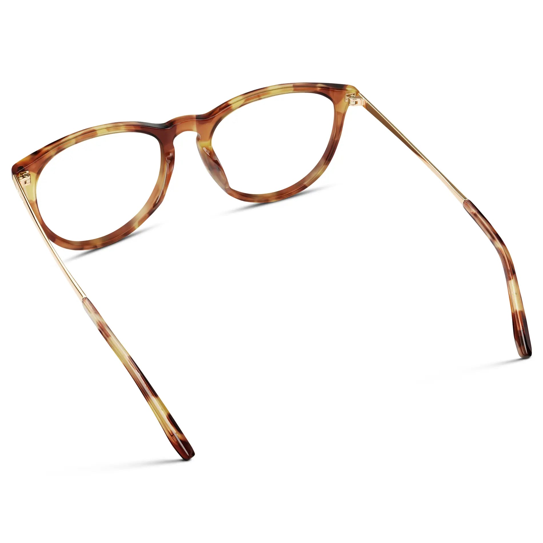 Maple Tortoise || Women's Round Eyeglasses with Maple Tortoise Acetate Frame, Gold Stainless Steel Temples and Clear Prescription Lens