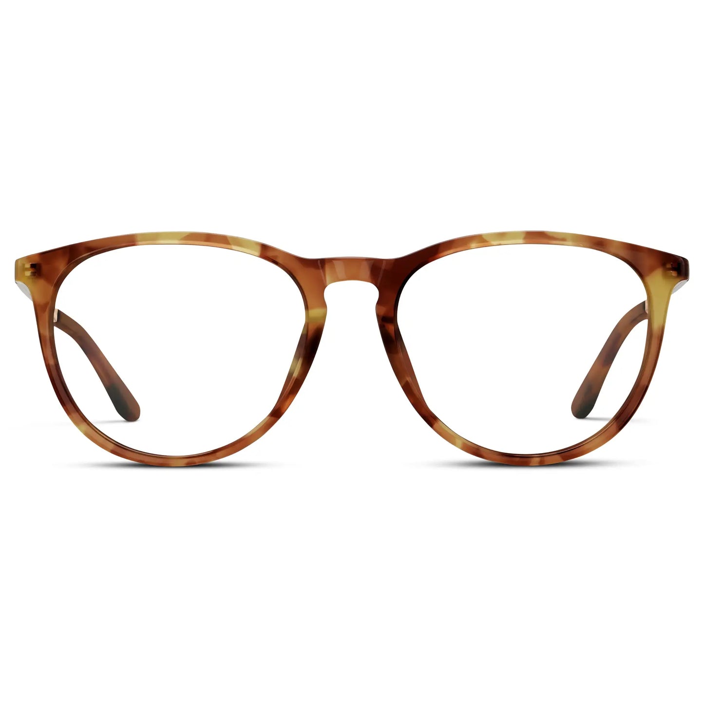 Maple Tortoise || Women's Round Eyeglasses with Maple Tortoise Acetate Frame, Gold Stainless Steel Temples and Clear Prescription Lens