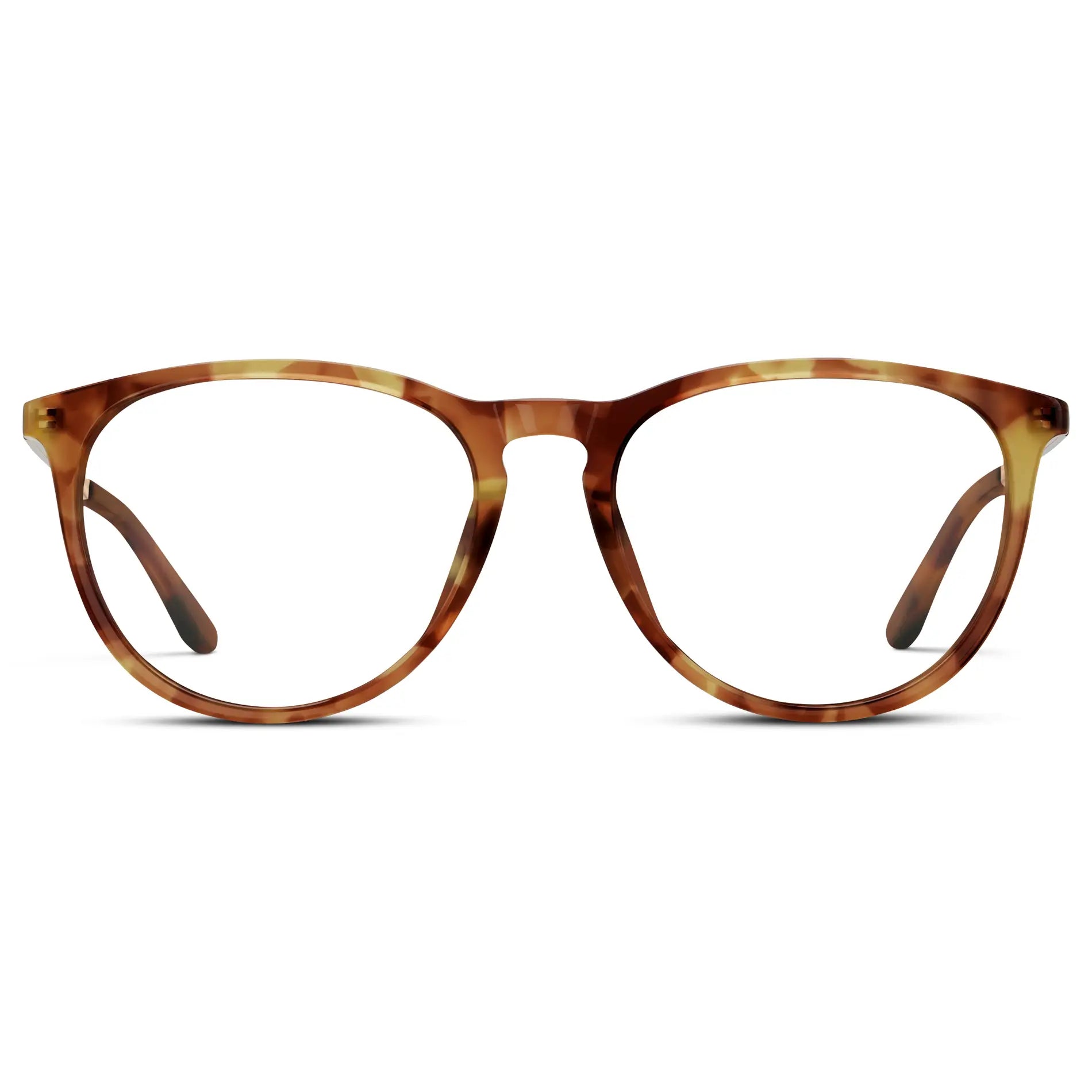 Maple Tortoise || Women's Round Eyeglasses with Maple Tortoise Acetate Frame, Gold Stainless Steel Temples and Clear Prescription Lens