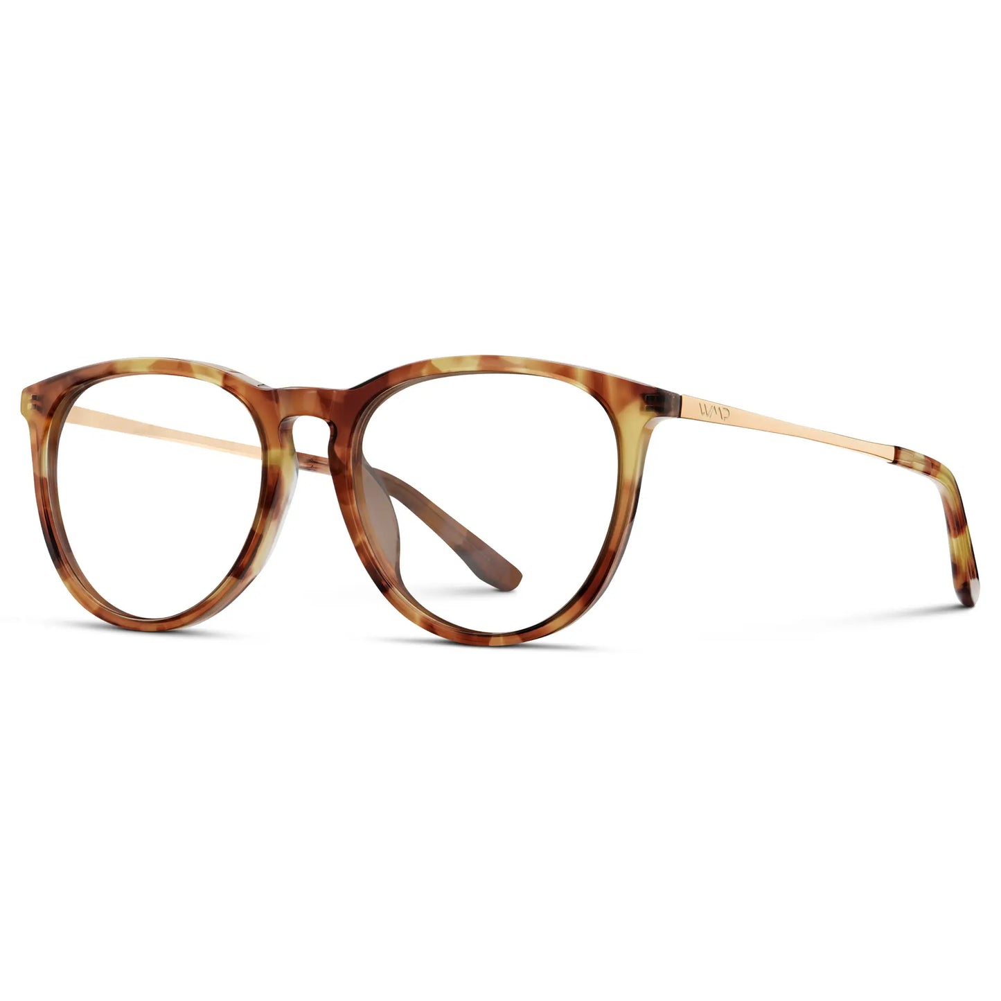 Maple Tortoise || Women's Round Eyeglasses with Maple Tortoise Acetate Frame, Gold Stainless Steel Temples and Clear Prescription Lens
