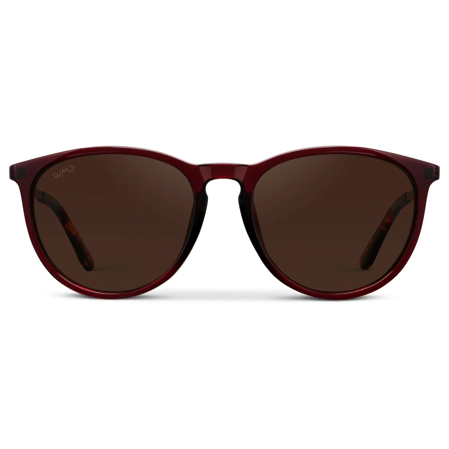 Crystal Cherry Red / Dark Brown Lens || Classic Round Frame Sunglasses with Crystal Cherry Red Frame and Dark Brown Polarized Lens