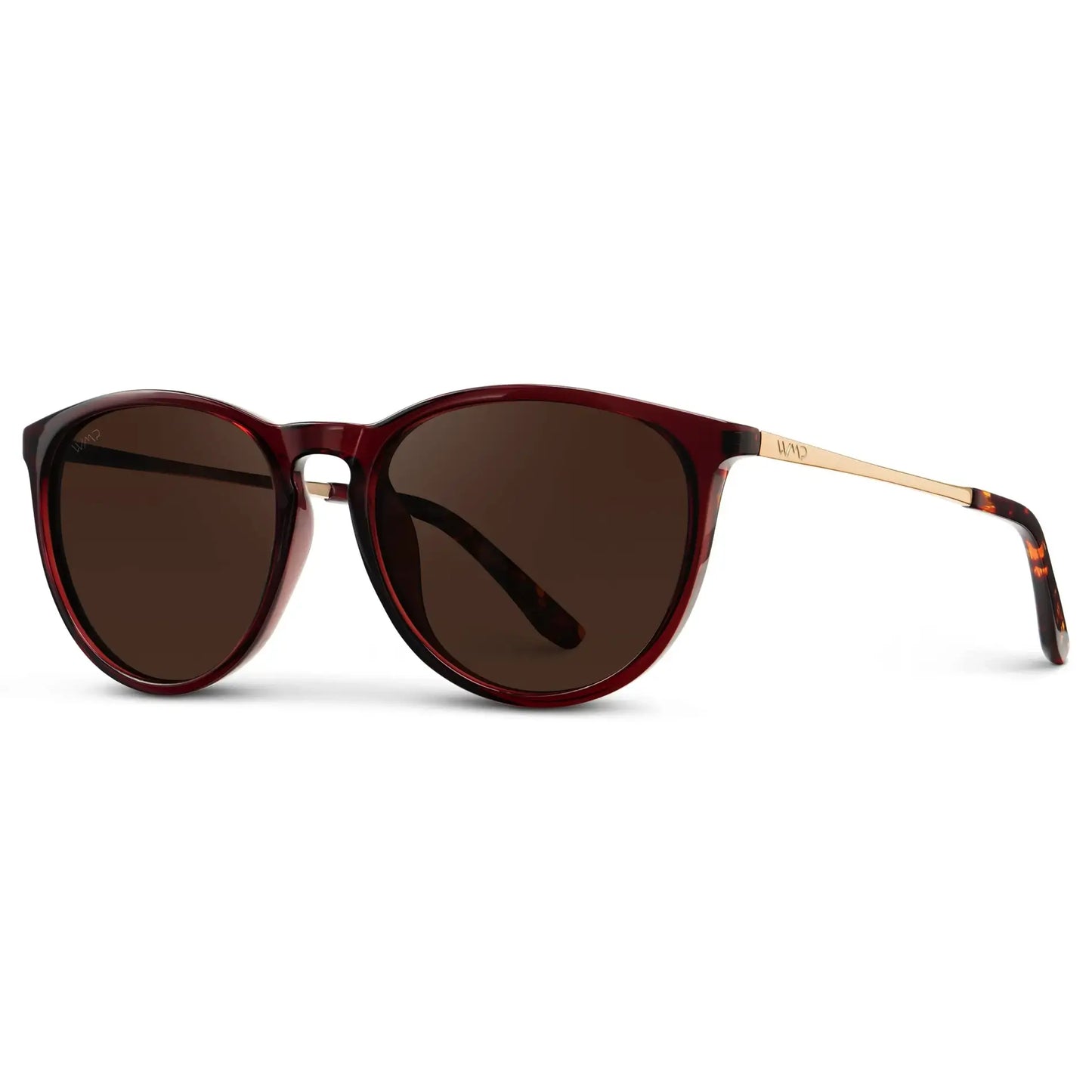 Crystal Cherry Red / Dark Brown Lens || Classic Round Frame Sunglasses with Crystal Cherry Red Frame and Dark Brown Polarized Lens