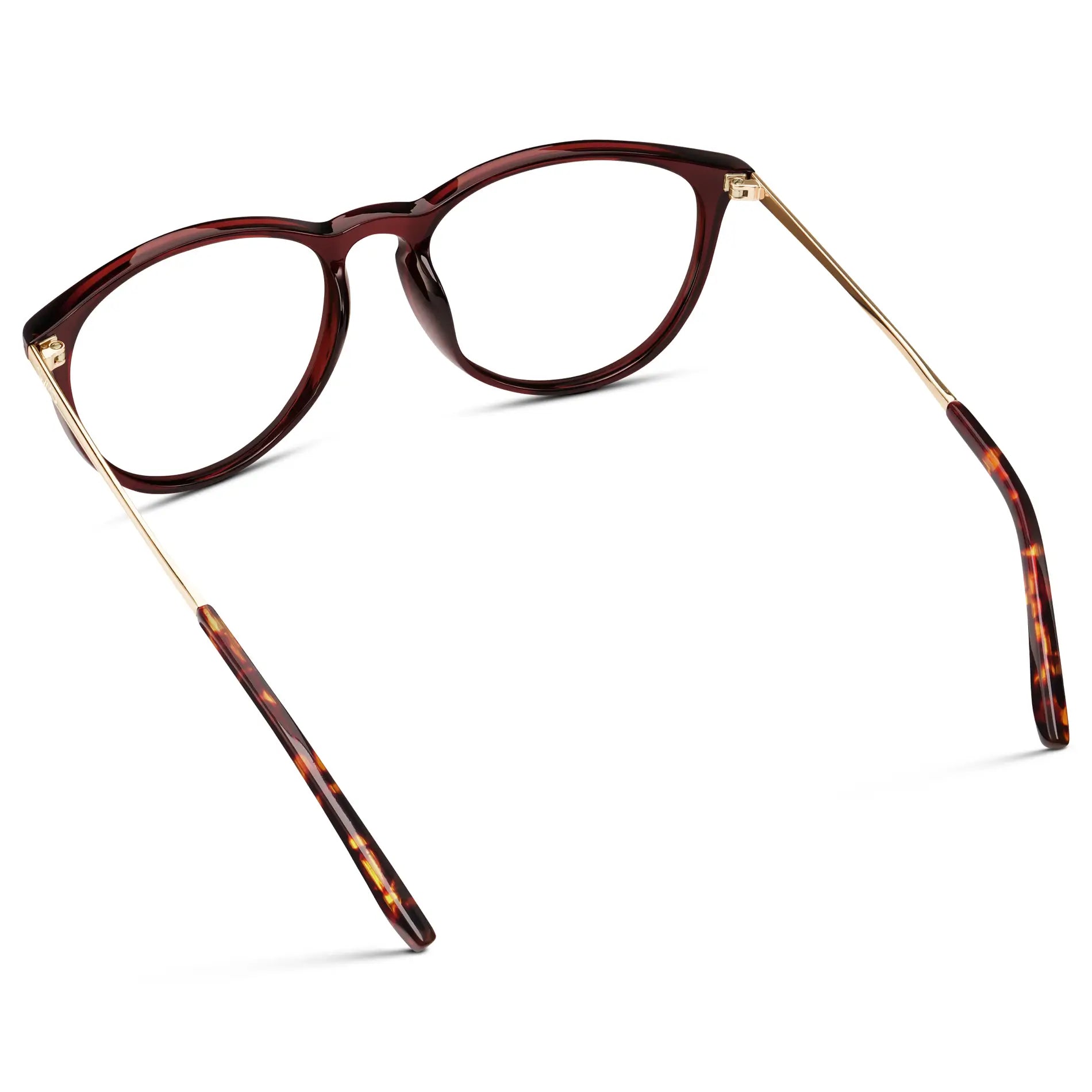Crystal Cherry Red || Women's Round Eyeglasses with Crystal Cherry Red Acetate Frame, Gold Stainless Steel Temples and Clear Prescription Lens