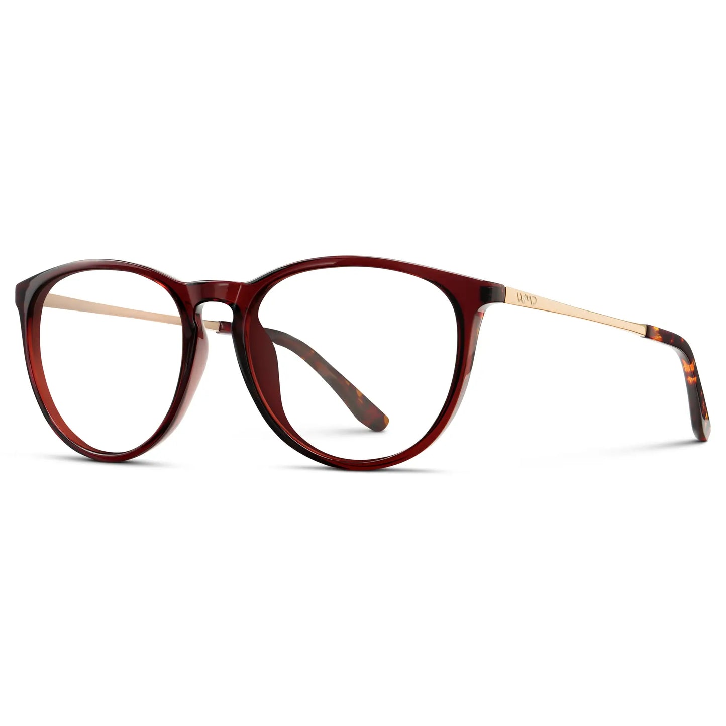 Crystal Cherry Red || Women's Round Eyeglasses with Crystal Cherry Red Acetate Frame, Gold Stainless Steel Temples and Clear Prescription Lens