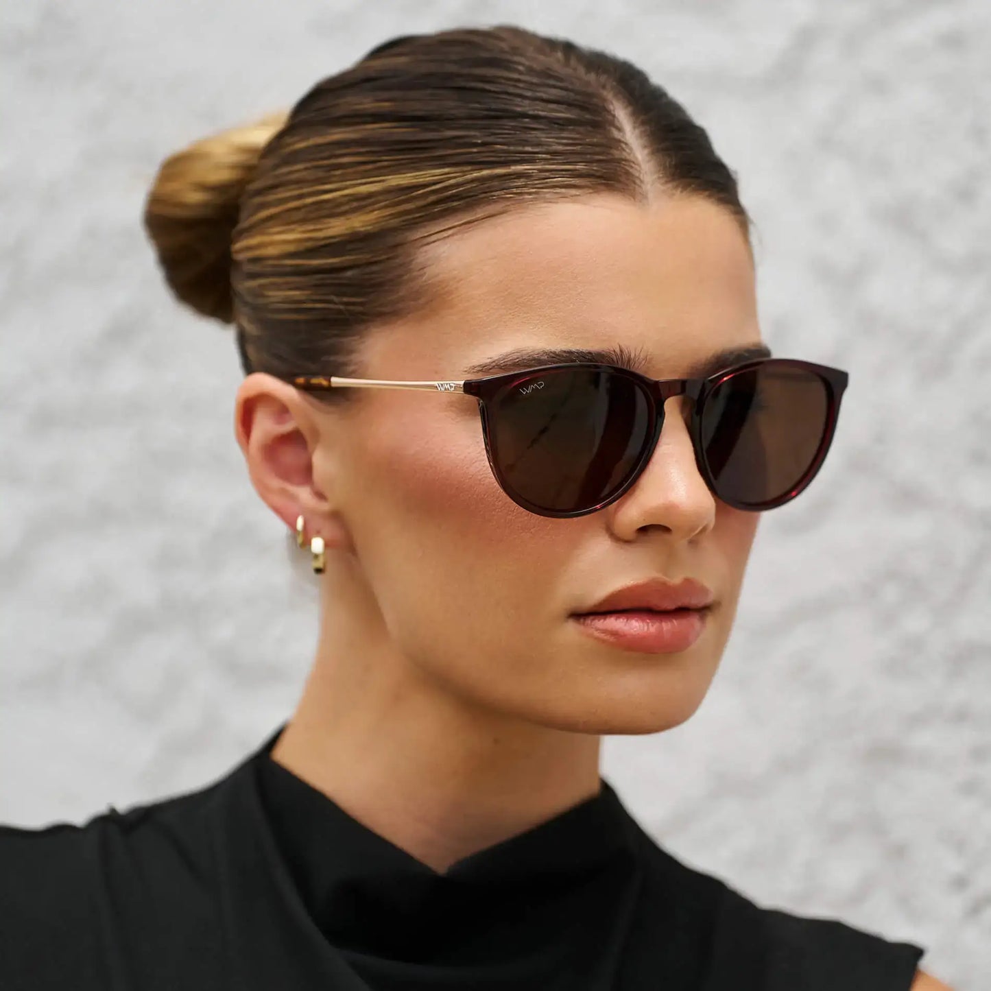 Crystal Cherry Red / Dark Brown Lens || Classic Round Frame Sunglasses with Crystal Cherry Red Frame and Dark Brown Polarized Lens