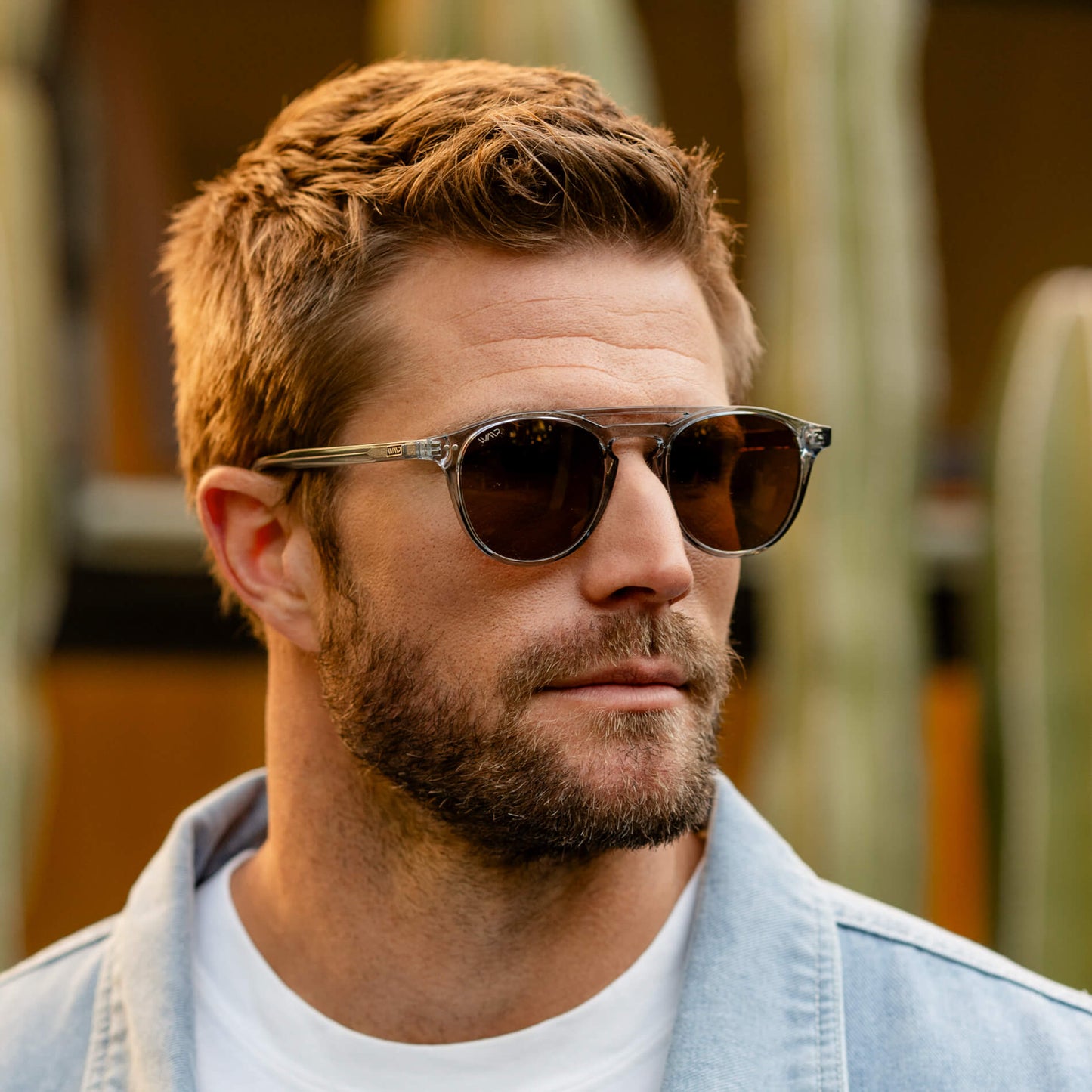 Denim Blue / Brown Lens || Blue Round Frame Sunglasses with Brown Polarized Lenses