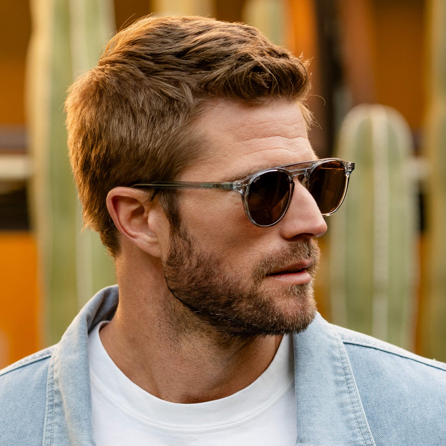 Denim Blue / Brown Lens || Blue Round Frame Sunglasses with Brown Polarized Lenses