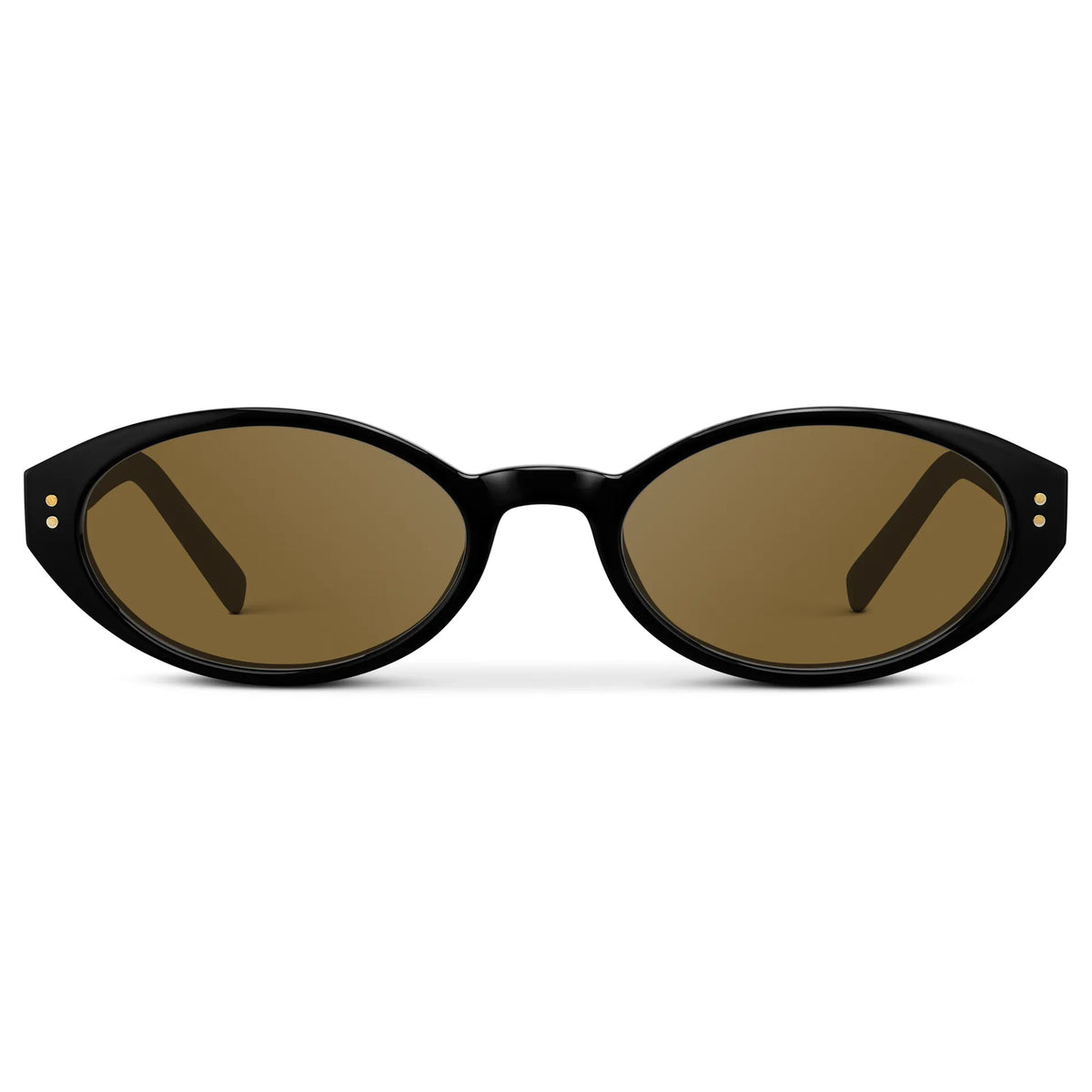 Black / Amber || Women's Elongated Oval Prescription Sunglasses with Black Frame and Brown Lens on a white background