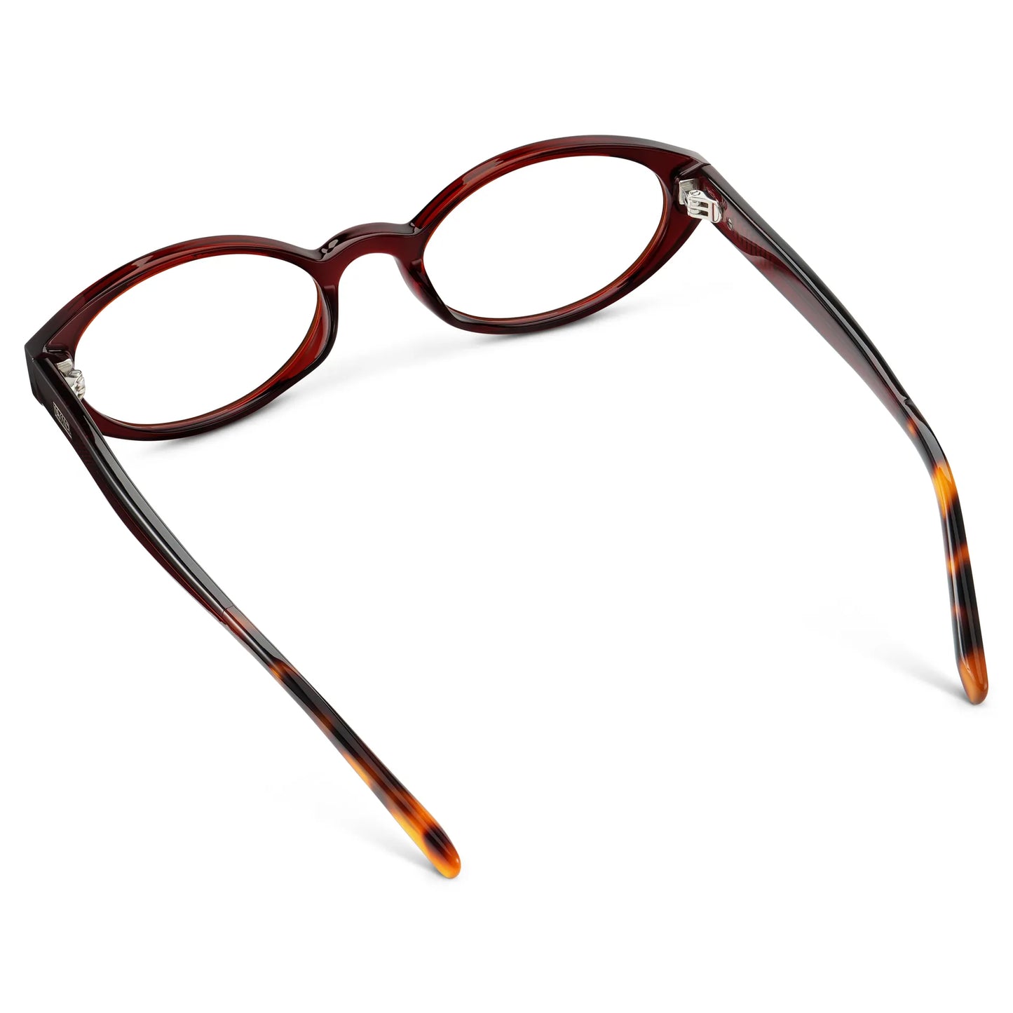 Red Garnet || Back view of Women's Elongated Oval Prescription Eyeglasses with Red Garnet Frame and Clear Lens on a white background