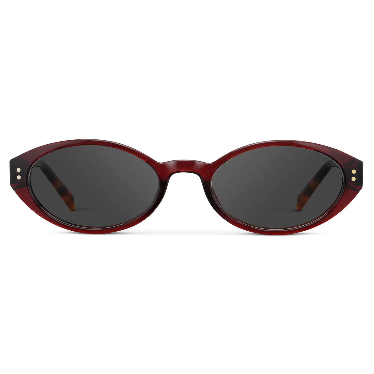 Red Garnet / Grey || Women's Elongated Oval Prescription Sunglasses with Red Garnet Frame and Grey Lens on a white background