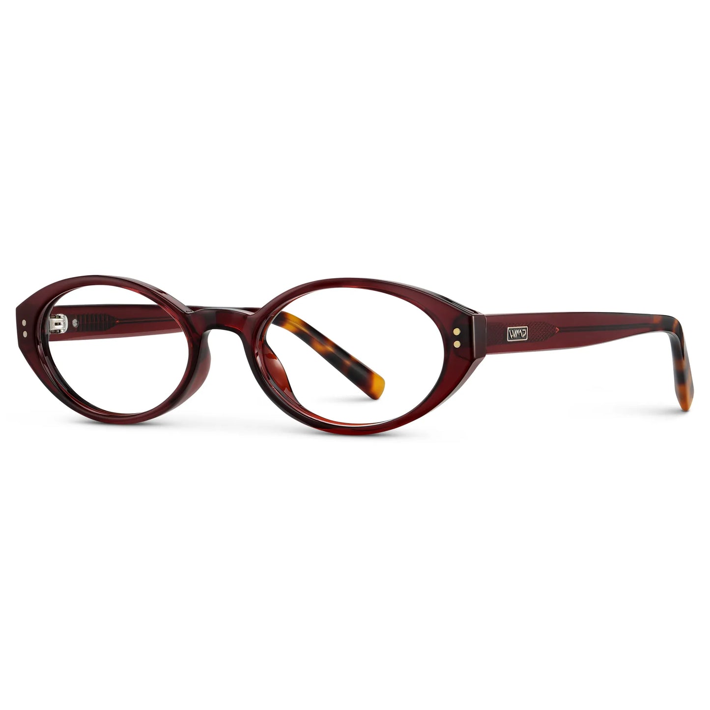 Red Garnet || Side view of Women's Elongated Oval Prescription Eyeglasses with Red Garnet Frame and Clear Lens on a white background