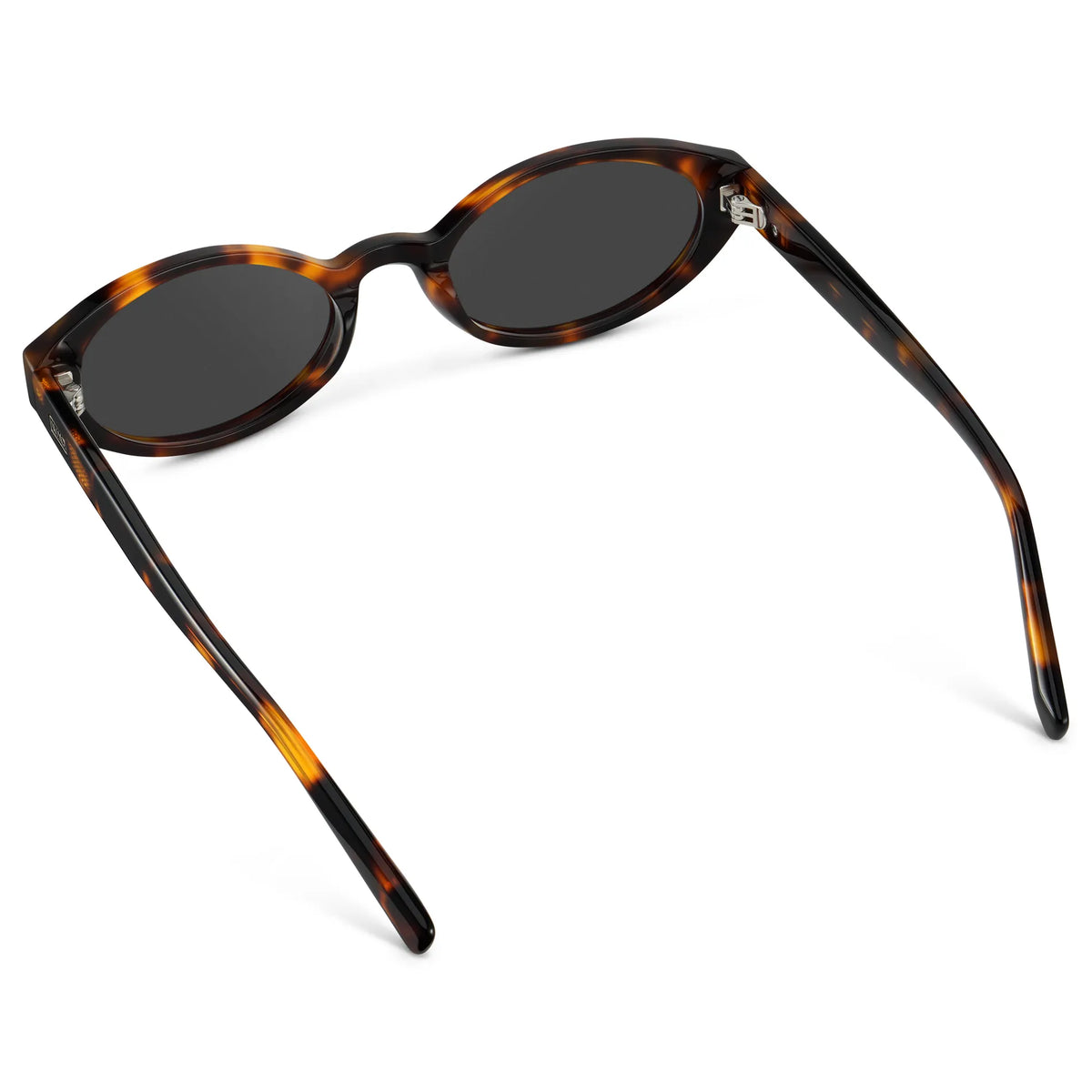 Brown Tortoise / Grey || Back view of Women's Elongated Oval Prescription Sunglasses with Brown Tortoise Frame and Grey Lens on a white background