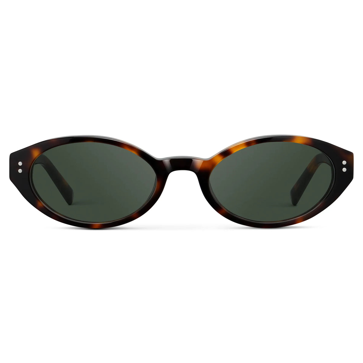 Brown Tortoise / G15 || Women's Elongated Oval Prescription Sunglasses with Brown Tortoise Frame and Green Lens on a white background
