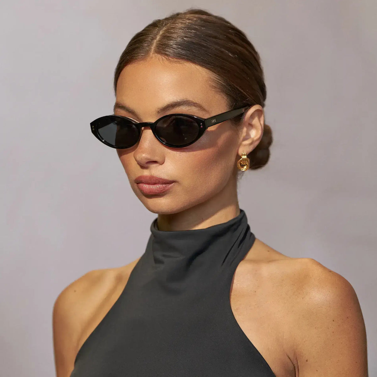 Black / Grey || Women's Elongated Oval Prescription Sunglasses with Black Frame and Grey Lens