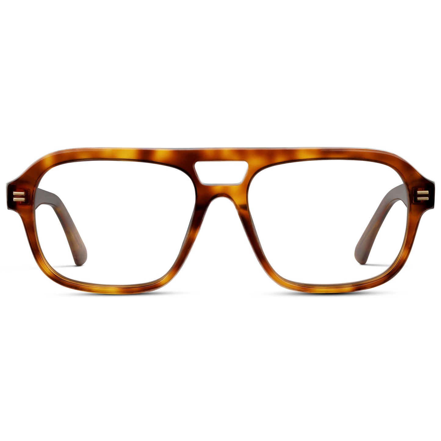 Saddlewood Tortoise || Women's Double Bridge Oversized Aviator Eyeglasses with Saddlewood Tortoise Acetate Frame and Clear Prescription Lens