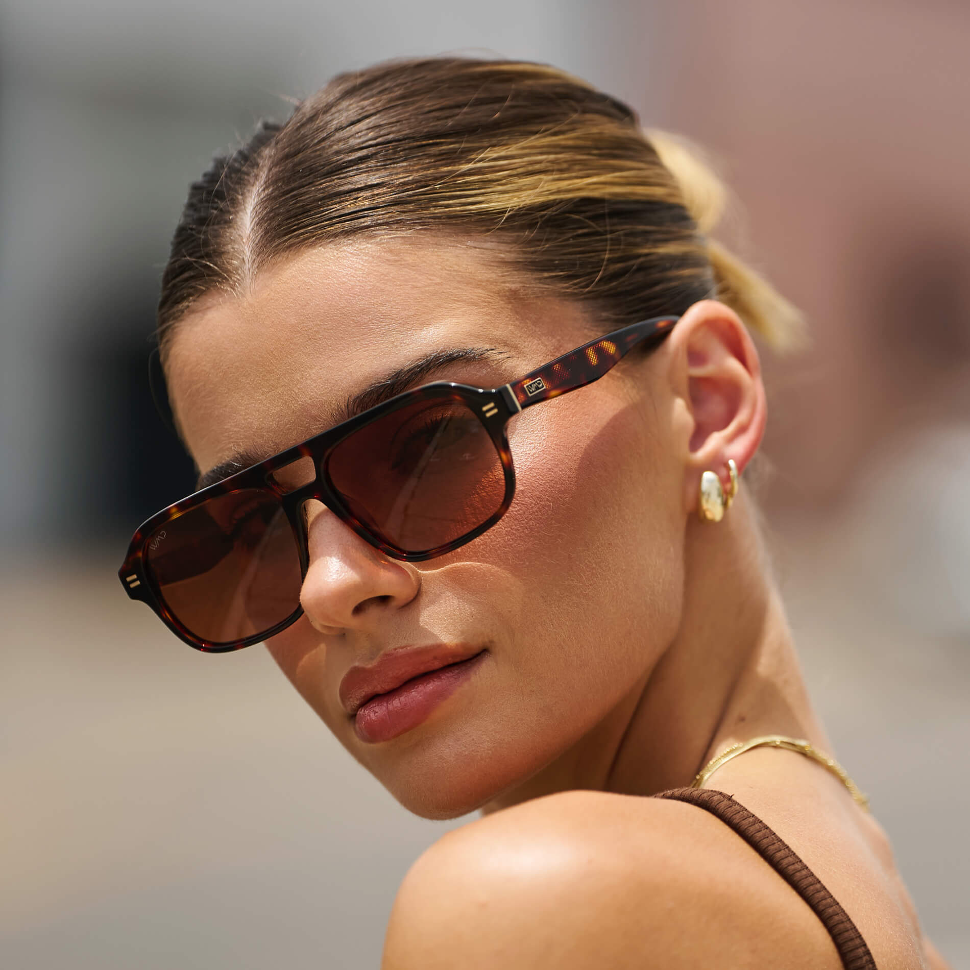 Ruby Tortoise / Tinted Red Lens || Women's Double Bridge Oversized Aviator Sunglasses with Ruby Tortoise Acetate Frame and Tinted Red Polarized Lens