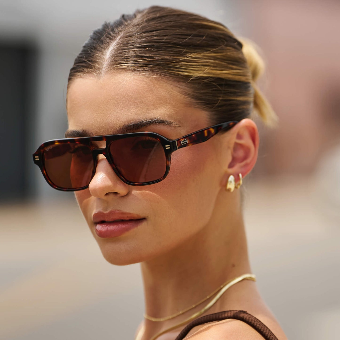 Ruby Tortoise / Tinted Red Lens || Women's Double Bridge Oversized Aviator Sunglasses with Ruby Tortoise Acetate Frame and Tinted Red Polarized Lens
