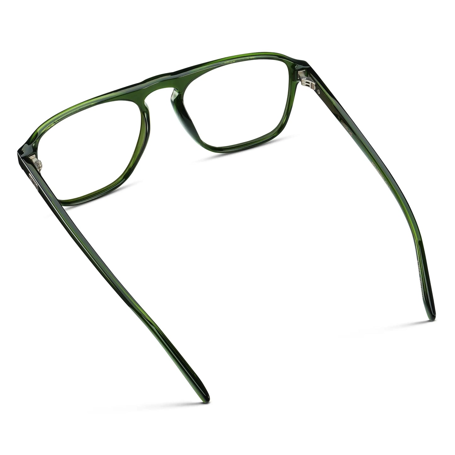 Jade Green || Back view of Men's Aviator Prescription Glasses with Jade Green Frame and Clear Lenses on a white background