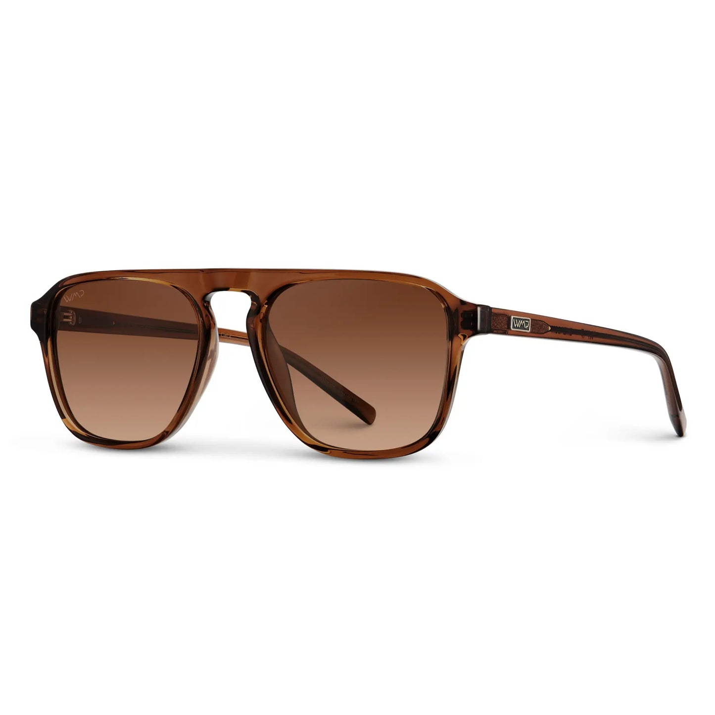 Terracotta Brown / Copper Brown Gradient Lens || Model wearing Unisex Terracotta Brown Single Bridge Aviator Sunglasses with Copper Brown Gradient Polarized Lenses